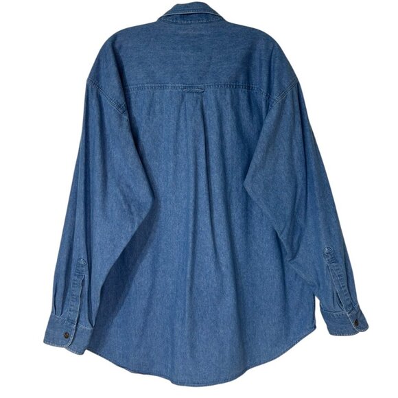 Vintage Chaps Ralph Lauren Medium Wash Blue Jean Denim Button-Up Shirt Size XL - Picture 2 of 5